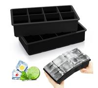 VFANDV Stampo per cubetti di ghiaccio, 2 pezzi, 16 scomparti, in silicone, nero, grande, riutilizzabile, per porridge, cocktail, whisky, frutta