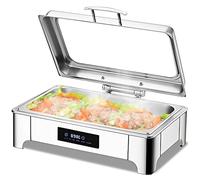 VFDZ 9L Chafing Dish Elettrico Acciaio Inox, Scaldavivande Elettrico Professionale con Regolazione Intelligente della Temperatura, Chafing Dish Buffet con Coperchio Visibile(B, FULL PAN)