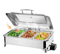 VFDZ 9L Chafing Dish Elettrico Acciaio Inox, Scaldavivande Elettrico Professionale con Regolazione Manopola della Temperatura, Chafing Dish Buffet con Coperchio Visibile(A, 1/3 PAN)