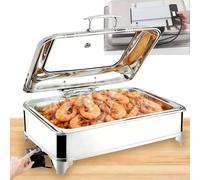 VFDZ Chafing Dish Elettrico, 9L Professionale Scaldavivande Elettrico per Buffet in Acciaio Inox, Contenitore Scalda Cibo per Buffet, Feste e Banchetti, Temperatura Regolabile 35-85℃(FULL PAN)