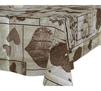 VFG ITALY Tovaglia modello ROMA fantasia cuori amore rettangolare 6 posti NO STIRO tutti i giorni tavolo pranzo cucina soggiorno giardino buffet (140x180, Marrone-Beige)