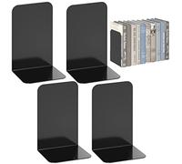 VFINE Fermalibri, fermalibri in metallo nero per mensole, fermalibri resistenti, fermalibri per libri pesanti, fermalibri per contenere libri per casa e ufficio, 2 paia