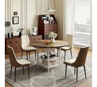 VFK Set di tavolo da pranzo rotondo da 119 cm per 4-6 persone, tavolo da cucina con 4 sedie e scaffale, set da pranzo in legno rustico con robusta base in metallo per sala da pranzo e soggiorno