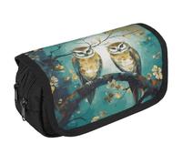 VFKLT Astuccio a doppio strato, con coppia di gufi, albero di pesce persico, astuccio per matite di grande capacità, doppia cerniera, portatile, per uomini, donne, viaggi, lavoro, ufficio
