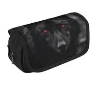 VFKLT Astuccio a doppio strato, con lupo dagli occhi rossi e nero, grande capacità, con doppia cerniera, portatile, per uomini, donne, viaggi, lavoro, ufficio, bianco, Taglia unica, Astuccio