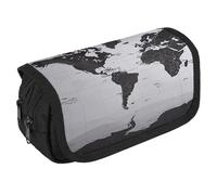 VFKLT Astuccio a doppio strato con mappa del mondo in bianco e nero astuccio per matite di grande capacità, doppia cerniera, astuccio portatile per penne e trucchi, per uomini e donne, viaggi,