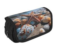 VFKLT Astuccio colorato con stella marina sulla spiaggia, astuccio a doppio strato, grande capacità, doppia cerniera, portatile, per uomini, donne, viaggi, lavoro, ufficio, bianco, Taglia unica,