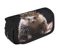 VFKLT Astuccio portamatite a doppio strato, con corona e riccio, grande capacità, con doppia cerniera, portatile, per uomini, donne, viaggi, lavoro, ufficio, bianco, Taglia unica, Astuccio portamatite