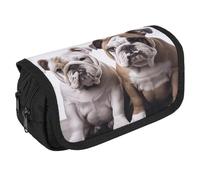 VFKLT Astuccio portamatite a doppio strato, con due simpatici cani bulldog, grande capacità, con doppia cerniera, portatile, per uomini, donne, viaggi, lavoro, ufficio
