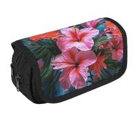 VFKLT Astuccio portamatite a doppio strato con fiori rosa e pianta tropicale, astuccio di grande capacità, con doppia cerniera, portatile, per uomini, donne, viaggi, lavoro, ufficio, bianco, Taglia