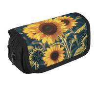 VFKLT Astuccio portamatite a doppio strato con girasoli e cuore, grande capacità, con doppia cerniera, portatile, per uomini, donne, viaggi, lavoro, ufficio, bianco, Taglia unica, Astuccio portamatite