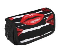 VFKLT Astuccio portamatite a doppio strato, con labbra rosse, grande capacità, con doppia cerniera, portatile, per uomini, donne, viaggi, lavoro, ufficio