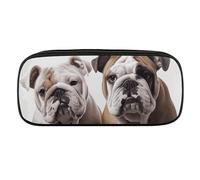 VFKLT Astuccio portamatite con due simpatici cani bulldog, astuccio portatile, astuccio per matite, matite, cosmetici, per donne, uomini, ufficio, Nero , Taglia unica, Astuccio portamatite