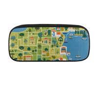 VFKLT Astuccio portatile con mappa della Grecia, astuccio per matite, matite, matite, cosmetici, per donne e uomini, ufficio, Nero, One size, Astuccio portamatite