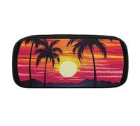 VFKLT Astuccio portatile con motivo palme e tramonto, astuccio per matite e matite, astuccio per trucchi, astuccio per cosmetici, per donne, uomini, ufficio, Nero, One size, Astuccio portamatite