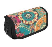 VFKLT Astuccio rotondo con fiore a doppio strato, grande capacità, con doppia cerniera, portatile, per uomini, donne, viaggi, lavoro, ufficio