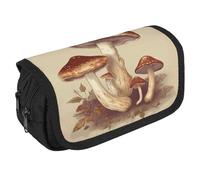 VFKLT Astuccio vintage con funghi commestibili a doppio strato, grande capacità, doppia cerniera, portatile, per uomini, donne, viaggi, ufficio, lavoro, bianco, Taglia unica, Astuccio portamatite