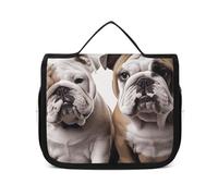 VFKLT Beauty case da viaggio con due simpatici bulldog, organizer da viaggio per cosmetici, impermeabile, per donne e uomini, bianco, 22,6 x 7,1 x 18,5 cm, borsa da toilette da appendere, bianco, 8.9
