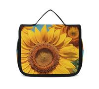 VFKLT Beauty case da viaggio con girasoli e fiori, organizer per cosmetici, impermeabile, per donne e uomini, bianco, 22,6 x 7,1 x 18,5 cm, borsa da toilette da appendere, Bianco, 8.9 x 2.8 x 7.3