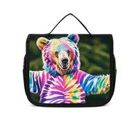 VFKLT Beauty case da viaggio con orso che balla e tie-dye, borsa da viaggio organizer per cosmetici impermeabile per donne e uomini, bianco, 22,6 x 7,1 x 18,5 cm, borsa da toilette da appendere,