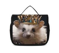 VFKLT Beauty case da viaggio da appendere, con corona e riccio, borsa da viaggio organizer per cosmetici impermeabile per donne e uomini, bianco, 22,6 x 7,1 x 18,5 cm, borsa da toilette da appendere,