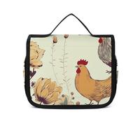 VFKLT Borsa da toilette da appendere alla gallina con farfalle che volano tra i fiori, borsa da viaggio organizer per cosmetici impermeabile per donne e uomini, bianco, 22,6 x 7,1 x 18,5 cm, borsa da