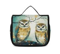 VFKLT Borsa da toilette da appendere con coppia di gufi, albero persico, borsa da viaggio organizer per cosmetici impermeabile per donne e uomini, bianca, 22,6 x 7,1 x 18,5 cm, borsa da toilette da