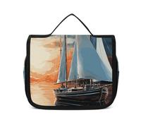 VFKLT Borsa da toilette da appendere con paesaggio a vela, borsa per il trucco, organizer impermeabile, per donne e uomini, bianca, 22,6 x 7,1 x 18,5 cm, borsa da toilette da appendere, bianco, 8.9 x