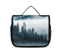 VFKLT Borsa da toilette da appendere con paesaggio nebbioso montagne paesaggistiche, borsa per il trucco organizer impermeabile per donne e uomini, bianca, 22,6 x 7,1 x 18,5 cm, borsa da toilette da