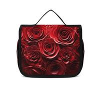 VFKLT Borsa da toilette da appendere con rose rosse, cuore e amore, borsa da viaggio organizer per cosmetici impermeabile per donne e uomini, bianca, 22,6 x 7,1 x 18,5 cm, borsa da toilette da