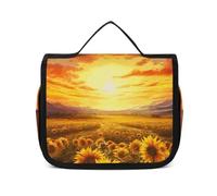 VFKLT Borsa da toilette da appendere con tramonto da sogno di un campo di girasoli, borsa da viaggio organizer per cosmetici impermeabile per donne e uomini, bianco, 22,6 x 7,1 x 18,5 cm, borsa da