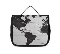 VFKLT Borsa da toilette da appendere in bianco e nero con mappa del mondo, borsa da viaggio organizer per cosmetici impermeabile per donne e uomini, bianca, 22,6 x 7,1 x 18,5 cm, borsa da toilette da