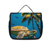 VFKLT Borsa da toilette sospesa con palme e tartarughe marine per immersioni subacquee da viaggio, borsa organizer per cosmetici impermeabile per donne e uomini, bianco, 22,6 x 7,1 x 18,5 cm, borsa da