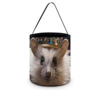 VFKLT Borsa portatile per caramelle di Halloween con manico corona con riccio stampato secchio pieghevole bomboniere forniture per Natale decorazione della stanza di nozze, corona con riccio, 20,1 x