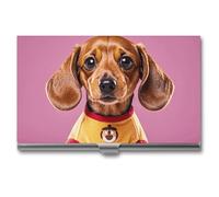 VFKLT Carino bassotto Duggee Porta biglietti da visita Tasca sottile portatile in metallo Porta biglietti da visita Organizzatore per biglietti da visita Portafoglio per carte di credito Multi Card