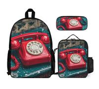 VFKLT England UK - Zaino con telefono retrò Londra con portapranzo e astuccio, set da 3 pezzi, borsa da viaggio, zaino casual per laptop, bianco, taglia unica, zaini da viaggio, Bianco, taglia unica