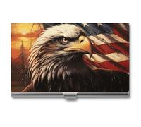 VFKLT Flag And Eagle Porta biglietti da visita tasca sottile portatile in metallo porta biglietti da visita organizer per biglietti da visita portafoglio per carte di credito multi porta carte per