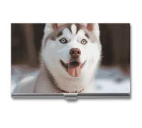 VFKLT Husky Piquant Dog Porta biglietti da visita tasca sottile portatile in metallo porta biglietti da visita organizer per biglietti da visita portafoglio per carte di credito multi porta carte per