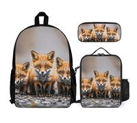VFKLT Many Foxes - Zaino con portapranzo e astuccio, set da 3 pezzi, borsa da viaggio casual, zaino per laptop, bianco, taglia unica, zaini da viaggio, bianco, Taglia unica, Zaini da viaggio