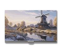 VFKLT Paesaggio con un tradizionale mulino a vento porta biglietti da visita tasca sottile portatile in metallo porta biglietti da visita organizer per biglietti da visita portafoglio per carte di