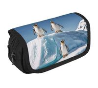 VFKLT Penguins On The Iceberg - Astuccio a doppio strato, grande capacità, con doppia cerniera, portatile, per uomini, donne, viaggi, lavoro, ufficio, bianco, Taglia unica, Astuccio portamatite