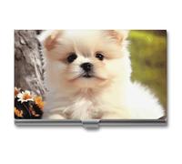 VFKLT Porta biglietti da visita con cane carino tasca sottile portatile in metallo porta biglietti da visita organizer per biglietti da visita portafoglio per carte di credito multi porta carte per