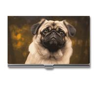 VFKLT Porta biglietti da visita con cane carlino tasca sottile portatile in metallo porta biglietti da visita organizer per biglietti da visita portafoglio per carte di credito multi porta carte per