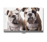 VFKLT Porta biglietti da visita con due simpatici cani bulldog tasca sottile portatile in metallo porta biglietti da visita organizer per biglietti da visita portafoglio per carte di credito multi
