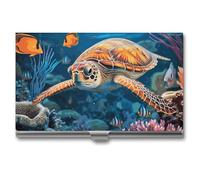 VFKLT Porta biglietti da visita con pesce tropicale e stella marina, sottile, portatile, in metallo, per biglietti da visita, organizer per biglietti da visita, portafoglio per carte di credito, per