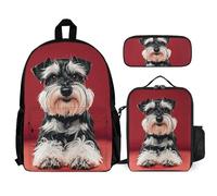 VFKLT Schnauzer - Zaino con portapranzo e astuccio, set da 3 pezzi, borsa da viaggio casual, zaino per laptop, bianco, taglia unica, zaini da viaggio, Bianco, taglia unica
