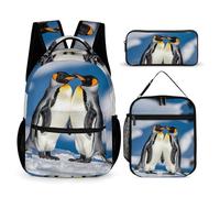VFKLT Set di 3 zaini con pinguini nella neve, borsa da viaggio portatile, casual, zaino sportivo con portapranzo, astuccio portamatite, pinguini nella neve, taglia unica, zaini, Pinguini nella neve,