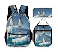 VFKLT Set di 3 zaini da viaggio con pinguini sull'iceberg, portatile, casual, zaino sportivo con portapranzo, astuccio portapranzo, pinguini sull'iceberg, taglia unica, zaini, Pinguini sull'iceberg,