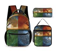 VFKLT Set di 3 zaini per 4 stagioni, motivo albero della vita, borsa da viaggio casual portatile, zaino sportivo con scatola per il pranzo e portamatite, albero della vita quattro stagioni, One Size,
