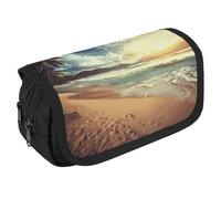VFKLT Sunset on the Beach Astuccio a doppio strato Astuccio per matite di grande capacità, doppia cerniera, portatile, per uomini, donne, viaggi, ufficio, lavoro